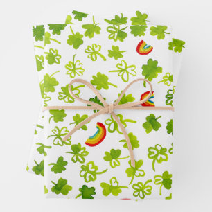 Watercolor Shamrocks & Rainbows St Patricks Day  Wrapping Paper Sheet