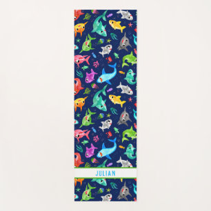Watercolor Shark Family Adorable Personalized Yoga Mat
