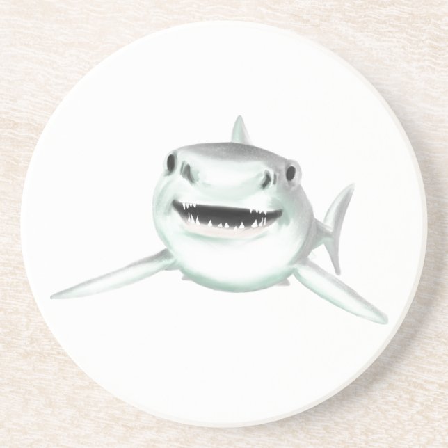 watercolor shark smiling grey green ocean animal  coaster (Front)