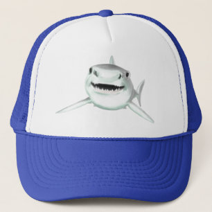 watercolor shark smiling grey green ocean animal  trucker hat