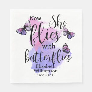 Watercolor She Flies With Butterflies Memorial Napkin