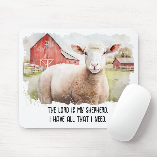 Watercolor Sheep with Religious Quote Mouse Pad (With Mouse)