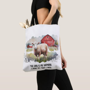 Watercolor Sheep With Religious Quote Tote Bag