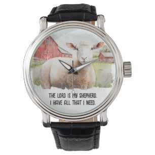 Watercolor Sheep With Religious Quote Watch
