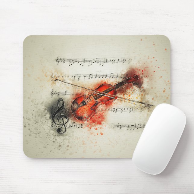 Watercolor Sheet Music and Violin Mouse Pad (With Mouse)