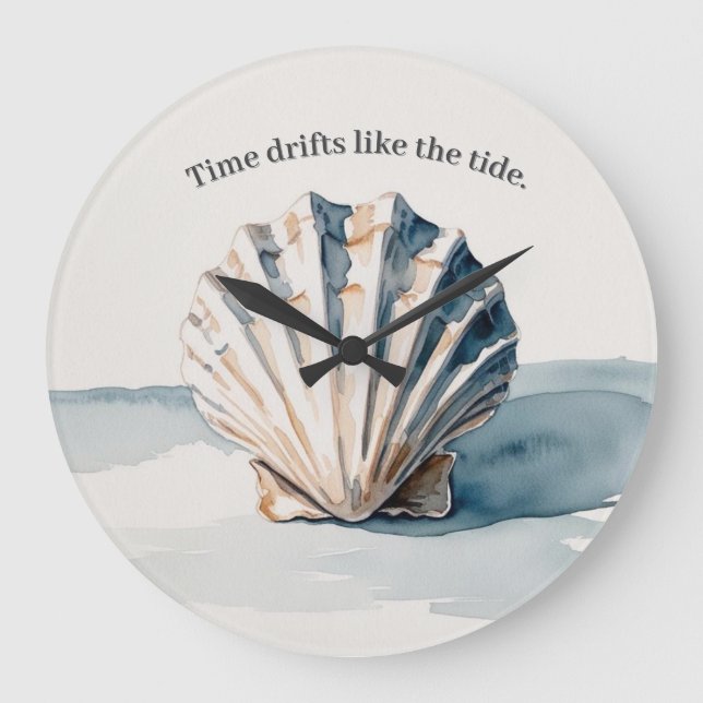 Watercolor Shell Wall Clock – Calm Coastal Style (Front)