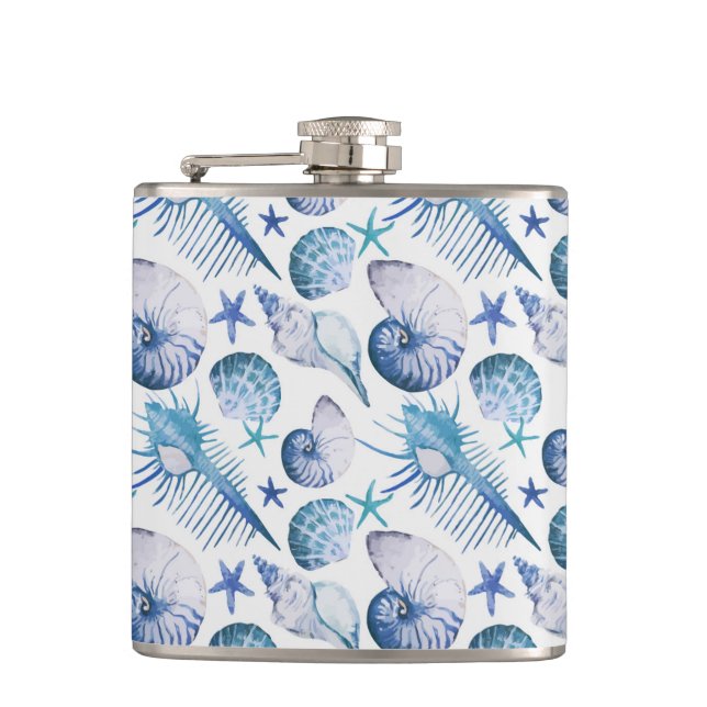 Watercolor Shells Hip Flask (Front)
