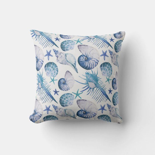 Watercolor Shells Throw Pillow (Front)