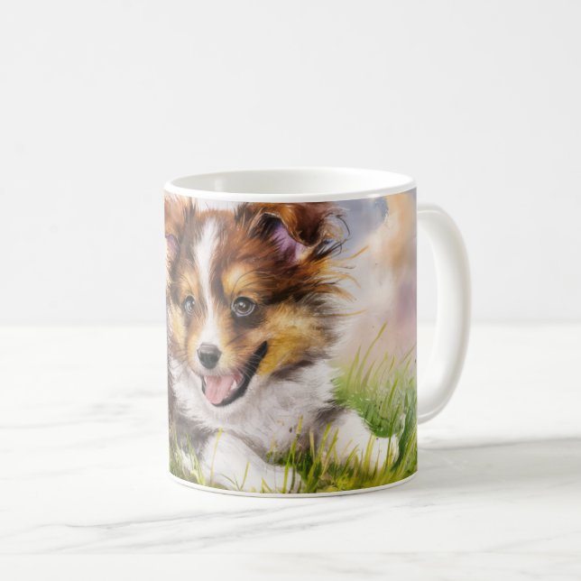Watercolor Sheltie Puppy Coffee Mug (Front Right)