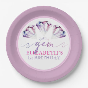 Watercolor She's a Gem Birthday Party Paper Plates