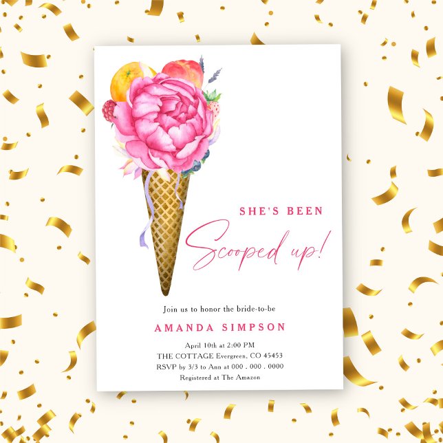 Watercolor She's Been Scooped Up Bridal Shower Invitation (Creator Uploaded)