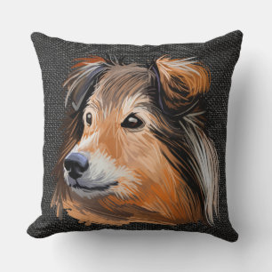 WATERCOLOR SHETLAND SHEEPDOG FACE THROW PILLOW