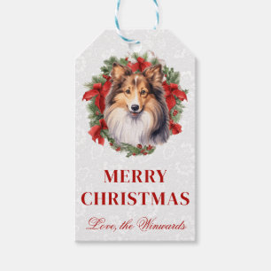 Watercolor Shetland Sheepdog Wreath Christmas Gift Tags