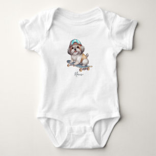 Watercolor Shih Tzu Baby Bodysuit
