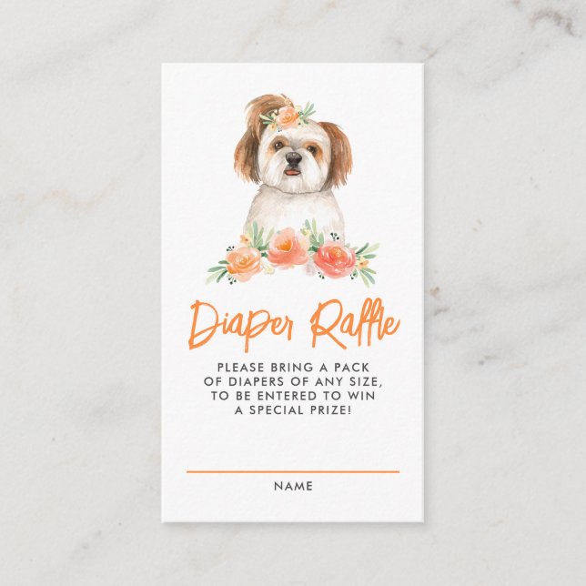 Watercolor Shih Tzu Peach Diaper Raffle Game Enclosure Card (Front)