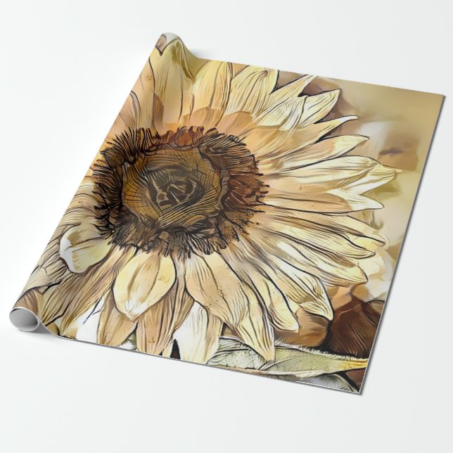Watercolor Shine Sunflower Elegant Collection Wrapping Paper (Unrolled)