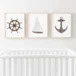 Watercolor Ship Wheel Sailboat Anchor Nautical<br><div class="desc">Add a finishing touch to your nautical themed space with this set of 3 watercolor prints.</div>