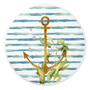 WATERCOLOR SHIPS ANCHOR ART BEACH VACATION HOUSE CERAMIC KNOB