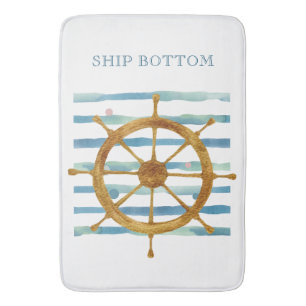 WATERCOLOR SHIPS WHEEL ART BEACH VACATION BATH MAT