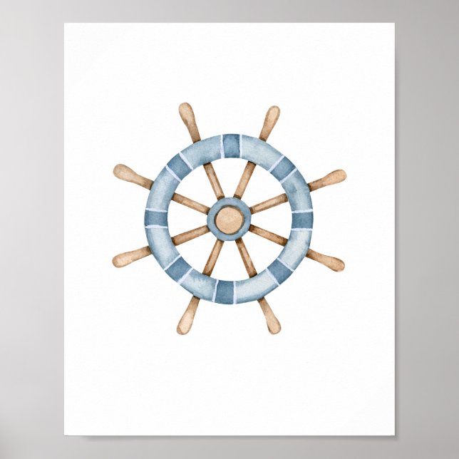 Watercolor Ships Wheel Poster (Front)