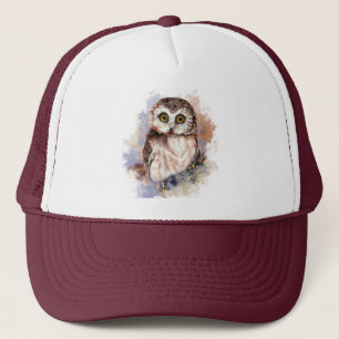 Watercolor Shocked Cute Little Owl Bird Trucker Hat