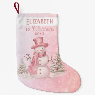 Watercolor Showman Baby's 1st Christmas Pink Small Christmas Stocking