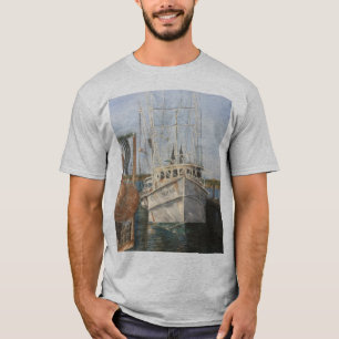 Watercolor Shrimp Boat Coastal Fishing T-Shirt 
