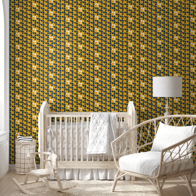 Watercolor SHRIMP Pattern Blue Yellow Nursery Wallpaper (Kids)