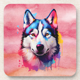 Watercolor Siberian Husky Colourful Art Coaster