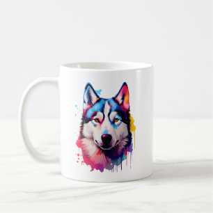 Watercolor Siberian Husky Colourful Art Coffee Mug