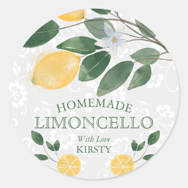 Watercolor Sicilian Lemons Homemade Limoncello Classic Round Sticker (Front)