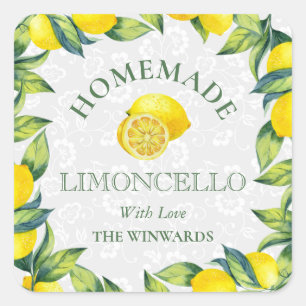 Watercolor Sicilian Lemons Homemade Limoncello Square Sticker