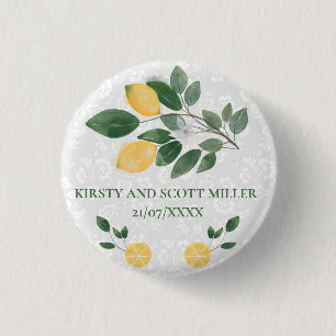 Watercolor Sicilian Lemons Wedding 1 Inch Round Button