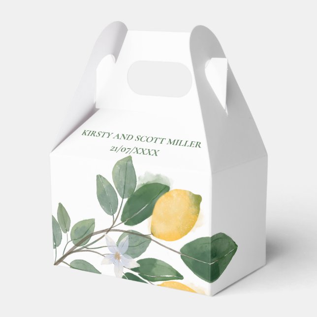 Watercolor Sicilian Lemons Wedding Thank You Favor Box (Front Side)