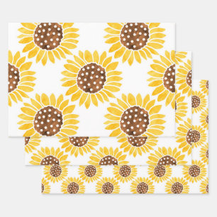 Watercolor Silhouette Sunflowers Pattern  Wrapping Paper Sheet