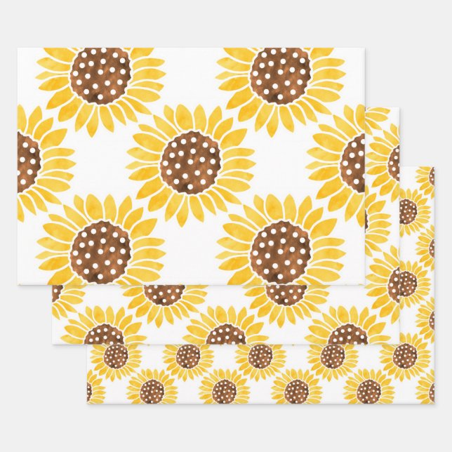 Watercolor Silhouette Sunflowers Pattern  Wrapping Paper Sheet (Set)