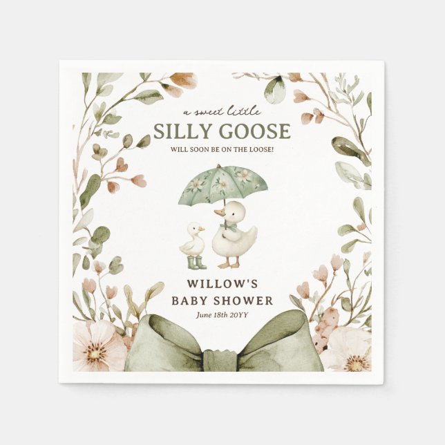 Watercolor Silly Goose Baby Shower Napkin (Front)