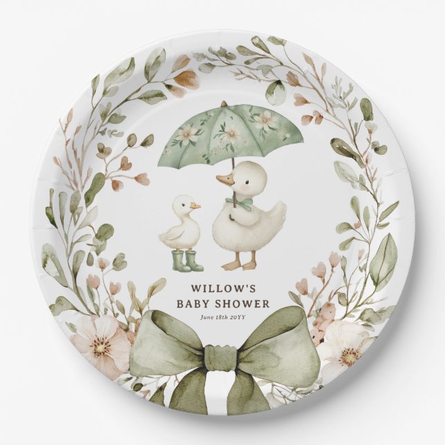 Watercolor Silly Goose Baby Shower Paper Plate (Front)
