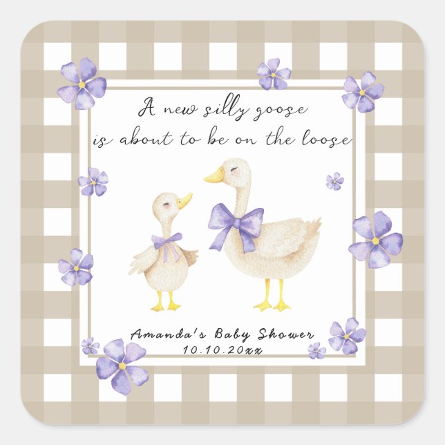 Watercolor Silly Goose Baby Shower  Square Sticker (Front)