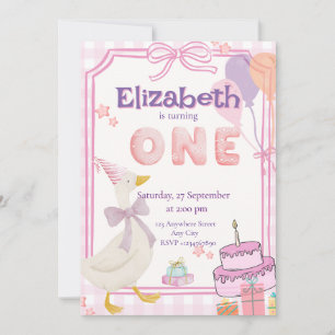 Watercolor Silly Goose First Birthday Invitation