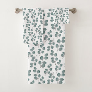 Watercolor Silver Dollar Eucalyptus Leaves Pattern Bath Towel Set