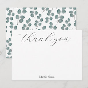 Watercolor Silver Dollar Eucalyptus Leaves Pattern Thank You Card