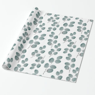 Watercolor Silver Dollar Eucalyptus Leaves Pattern Wrapping Paper