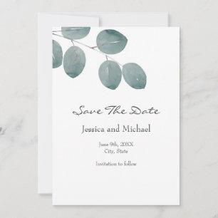 Watercolor Silver Dollar Eucalyptus Leaves Save The Date