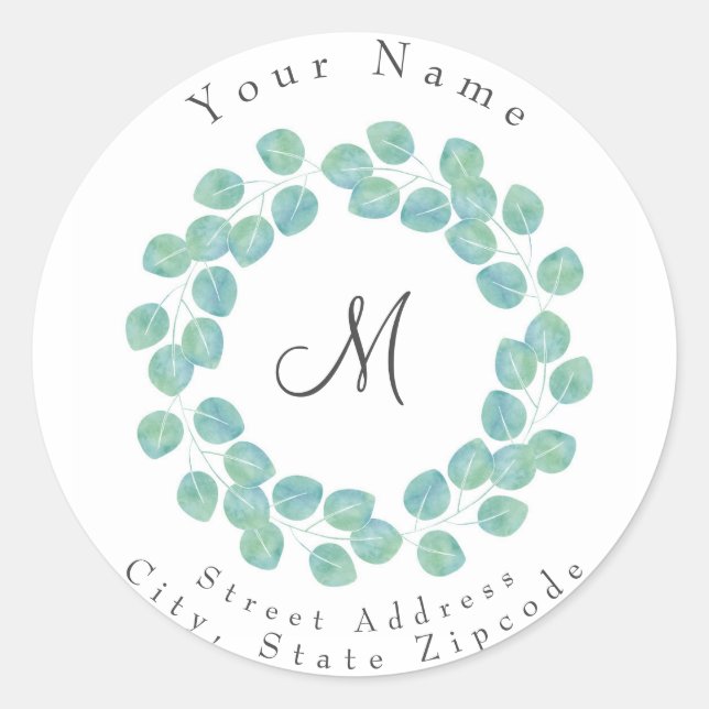 Watercolor Silver Dollar Eucalyptus Wreath Classic Round Sticker (Front)
