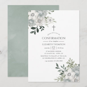 Watercolor Silver Sage Floral Confirmation Invitation