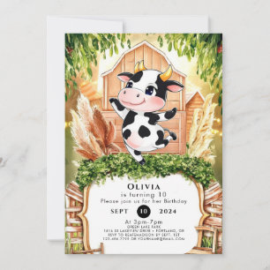 Watercolor Simple Cow Birthday Invitation