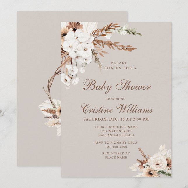 Watercolor Simple Elegant Boho Baby Shower Invitation (Front/Back)