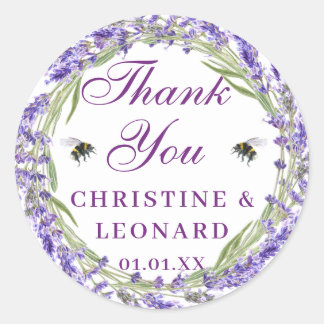 Watercolor Simple Elegant Wedding Thank You  Classic Round Sticker