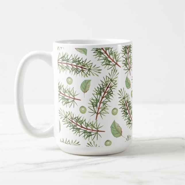 Watercolor Simple Green Leaf Christmas Holiday Wra Coffee Mug (Left)